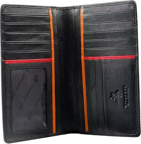 Visconti Jaws BD12 Black Leather Tall Checkbook Wallet 4" x 6.5" Black/Red in Saudi Arabia