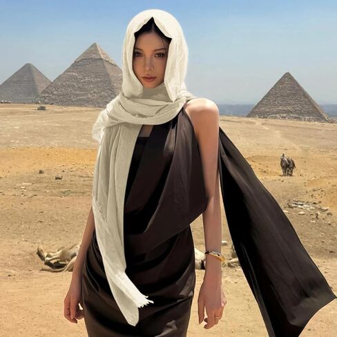 1Pc Women's Cotton And Linen Pleated Retro Soft Long Scarf, Linen Beach Shawl Suitable For Wearing On Any Occasion in Saudi Arabia