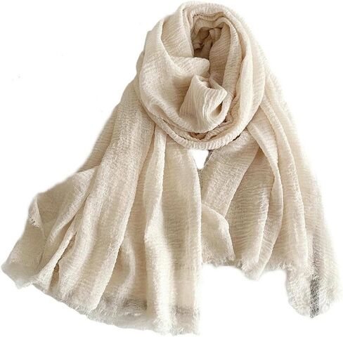 1Pc Women's Cotton And Linen Pleated Retro Soft Long Scarf, Linen Beach Shawl Suitable For Wearing On Any Occasion in Saudi Arabia