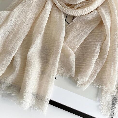 1Pc Women's Cotton And Linen Pleated Retro Soft Long Scarf, Linen Beach Shawl Suitable For Wearing On Any Occasion in Saudi Arabia