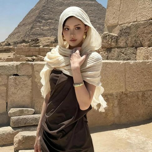 1Pc Women's Cotton And Linen Pleated Retro Soft Long Scarf, Linen Beach Shawl Suitable For Wearing On Any Occasion in Saudi Arabia
