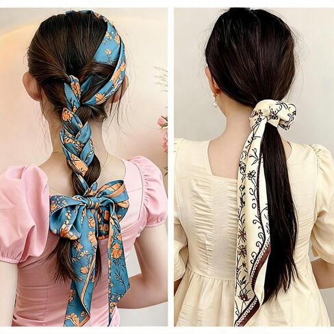 Printed Square Head Scarf, Hair Scarf, Neck Scarf, Bandana | Fashion Accessory for Purses and Handbags 145 * 14cm(flower vine) in Saudi Arabia