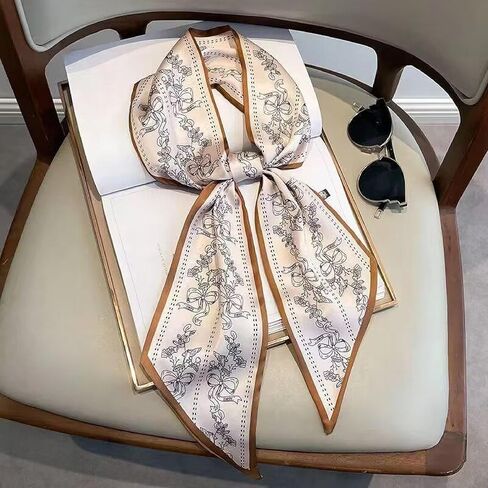 Printed Square Head Scarf, Hair Scarf, Neck Scarf, Bandana | Fashion Accessory for Purses and Handbags 145 * 14cm(flower vine) in Saudi Arabia