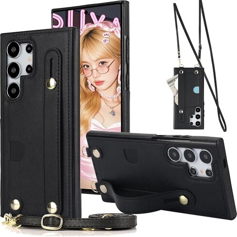 for Samsung Galaxy S25 Ultra (Not S25) Crossbody Wrist Strap Wallet Case with Cash Change Slot, Removable Adjustable Shoulder Lanyard PU Leather Cover for Samsung Galaxy S25 Ultra XK-Rose Gold in Kuwait