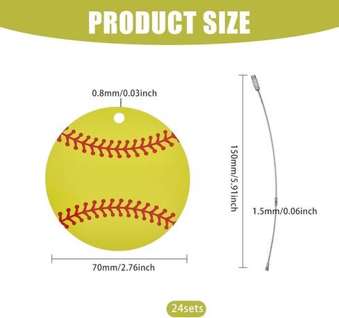 FREEBLOSS 24Pcs Softball Luggage Tags 2.8" Softball Bag Tags with Metal Ring Cute Travel Suitcase Labels for Men and Women in Saudi Arabia