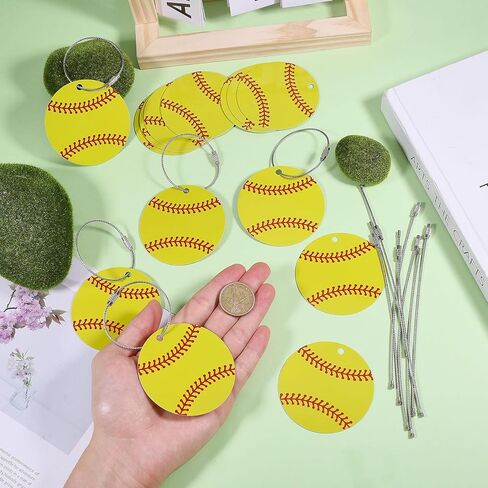FREEBLOSS 24Pcs Softball Luggage Tags 2.8" Softball Bag Tags with Metal Ring Cute Travel Suitcase Labels for Men and Women in Saudi Arabia