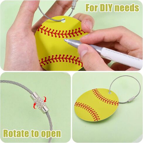 FREEBLOSS 24Pcs Softball Luggage Tags 2.8" Softball Bag Tags with Metal Ring Cute Travel Suitcase Labels for Men and Women in Saudi Arabia