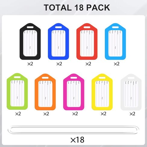 Luggage Tags for Suitcases (Multi Color, 18 PK), Luggage Tag, Bag Tag for Baggage, Suitcase Tags Bulk in Saudi Arabia