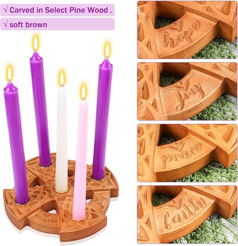 Nitial Christmas Advent 5 Candles Holder Wood Ring Shaped with Celtic Knot Nativity Candleholder for Xmas Home Church Prayer Party Table Centerpiece Decor Elegant Christian Religious Gifts in Saudi Arabia