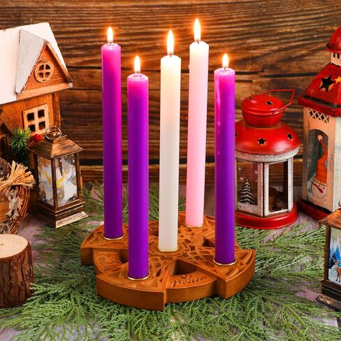 Nitial Christmas Advent 5 Candles Holder Wood Ring Shaped with Celtic Knot Nativity Candleholder for Xmas Home Church Prayer Party Table Centerpiece Decor Elegant Christian Religious Gifts in Saudi Arabia