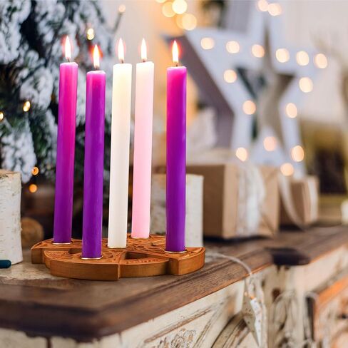 Nitial Christmas Advent 5 Candles Holder Wood Ring Shaped with Celtic Knot Nativity Candleholder for Xmas Home Church Prayer Party Table Centerpiece Decor Elegant Christian Religious Gifts in Saudi Arabia