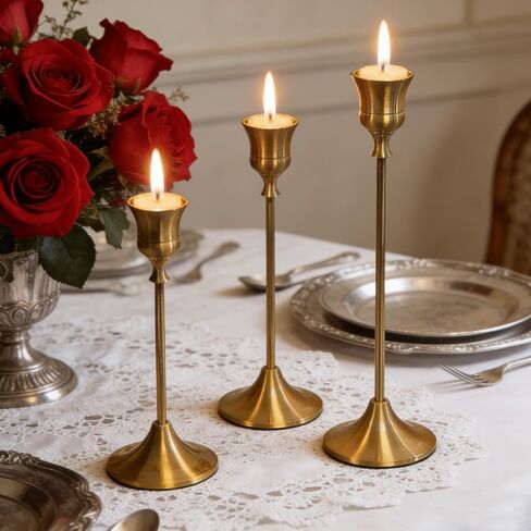 Oeiunuke Set of 6 Gold Candle Holders with Wavy Heights - ElegantVintage Metal Candle Sticks for Wedding, Dining Table Centerpiece, ldealGift for Home Decor in Saudi Arabia