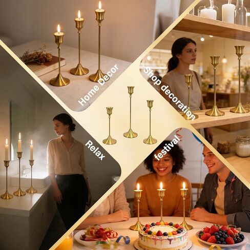 Oeiunuke Set of 6 Gold Candle Holders with Wavy Heights - ElegantVintage Metal Candle Sticks for Wedding, Dining Table Centerpiece, ldealGift for Home Decor in Saudi Arabia
