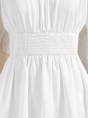 فستان بناتي بأكمام فانوس مكشوف الأكتاف مكشكش وأكمام طويلة فستان أبيض مكشكش لعمر 13-16 سنة in Kuwait