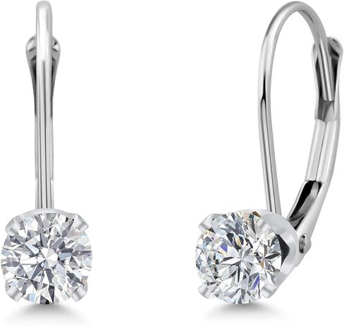 أقراط جيم ستون كينغ من الذهب الأبيض عيار 14 قيراط والألماس الأبيض من Lab Grown Diamond للنساء | 0.54 سنت | الأحجار الكريمة حجر بخت شهر أبريل | جولة 4 مم | لون سائل الدفاع | وضوح VVS-VS in Kuwait