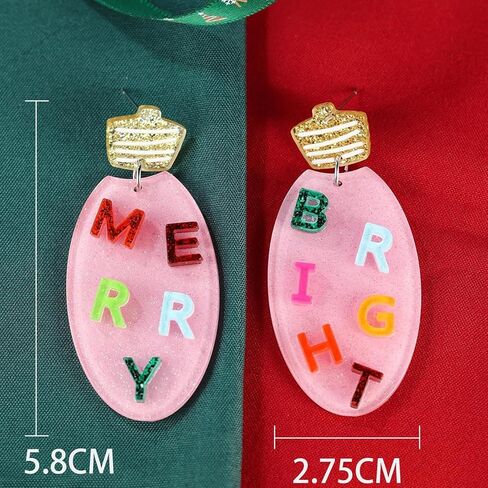 Christmas Earrings for Women - Cute Pink Light Bulb Ornament Dangle Holiday Jewelry, Christmas Outfit Accessories Xmas Gifts in Saudi Arabia