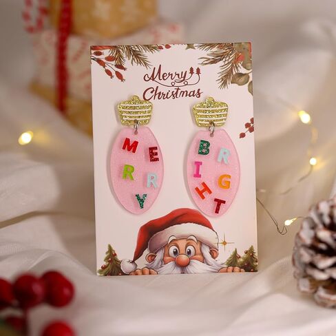 Christmas Earrings for Women - Cute Pink Light Bulb Ornament Dangle Holiday Jewelry, Christmas Outfit Accessories Xmas Gifts in Saudi Arabia