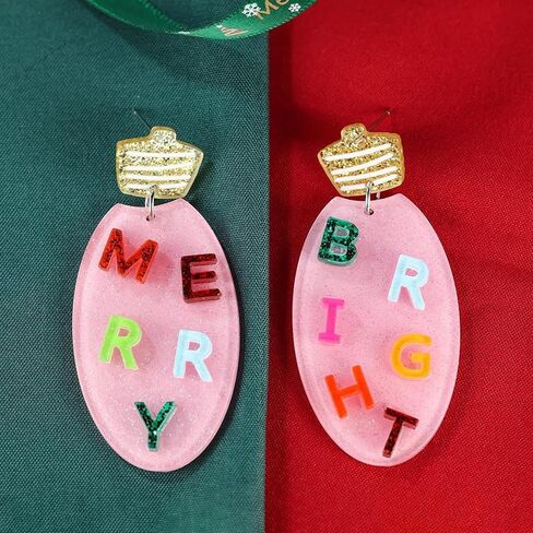 Christmas Earrings for Women - Cute Pink Light Bulb Ornament Dangle Holiday Jewelry, Christmas Outfit Accessories Xmas Gifts in Saudi Arabia