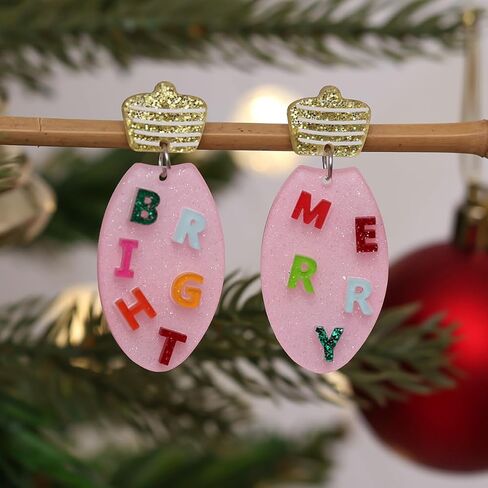 Christmas Earrings for Women - Cute Pink Light Bulb Ornament Dangle Holiday Jewelry, Christmas Outfit Accessories Xmas Gifts in Saudi Arabia