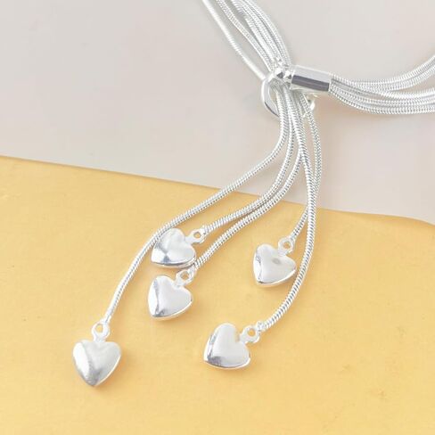 Delicate 5-Line 925 Sterling Silver Bracelet & Heart Charm Stacking Set in Saudi Arabia