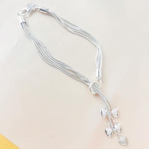 Delicate 5-Line 925 Sterling Silver Bracelet & Heart Charm Stacking Set in Saudi Arabia