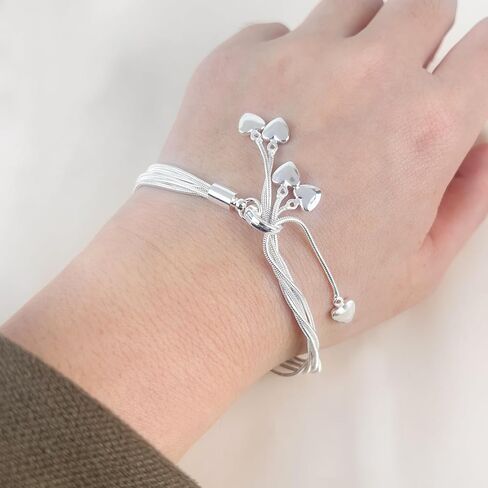Delicate 5-Line 925 Sterling Silver Bracelet & Heart Charm Stacking Set in Saudi Arabia