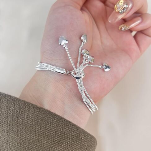 Delicate 5-Line 925 Sterling Silver Bracelet & Heart Charm Stacking Set in Saudi Arabia
