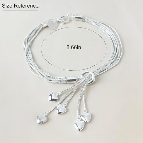 Delicate 5-Line 925 Sterling Silver Bracelet & Heart Charm Stacking Set in Saudi Arabia