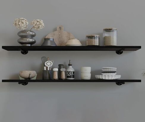 Industrial Pipe Wall Wood Shelves,Real Wooden Shelves 48" in Special Brown Color with 1.2" Extra Thickness, Modern Floating Shevles Bookshelf Shelving Units for Rustic Farmhouse Decor in Saudi Arabia
