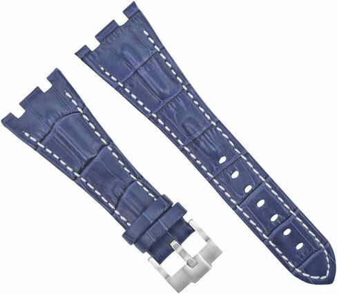 Ewatchparts 28mm Leather Watch Band Strap Compatible With Ap 42mm Audemars Piguet Roo Blue With White Stitching in Saudi Arabia