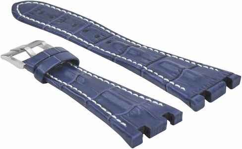 Ewatchparts 28mm Leather Watch Band Strap Compatible With Ap 42mm Audemars Piguet Roo Blue With White Stitching in Saudi Arabia