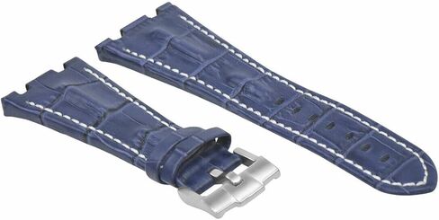 Ewatchparts 28mm Leather Watch Band Strap Compatible With Ap 42mm Audemars Piguet Roo Blue With White Stitching in Saudi Arabia