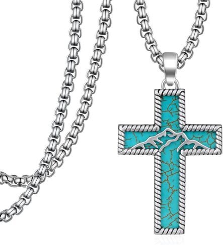 Genuine Turquoise Necklace 925 Sterling Silver Cross Pendant Necklace Vintage Western Cross Turquoise Jewelry for Men in Saudi Arabia