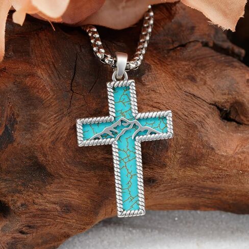 Genuine Turquoise Necklace 925 Sterling Silver Cross Pendant Necklace Vintage Western Cross Turquoise Jewelry for Men in Saudi Arabia