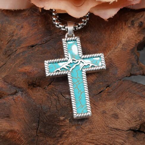 Genuine Turquoise Necklace 925 Sterling Silver Cross Pendant Necklace Vintage Western Cross Turquoise Jewelry for Men in Saudi Arabia
