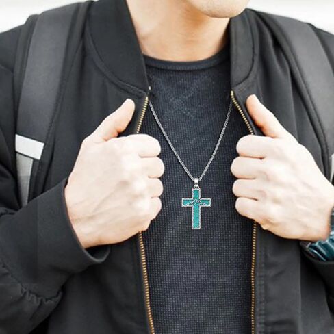 Genuine Turquoise Necklace 925 Sterling Silver Cross Pendant Necklace Vintage Western Cross Turquoise Jewelry for Men in Saudi Arabia