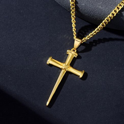 Three Nail Cross Necklace for Men 18K Gold Cross Pendant Necklace Religious Jewelry Christian Gift in Saudi Arabia