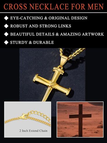 Three Nail Cross Necklace for Men 18K Gold Cross Pendant Necklace Religious Jewelry Christian Gift in Saudi Arabia