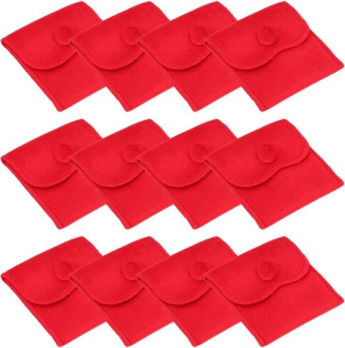 PATIKIL 3x3 Inch Velvet Jewelry Pouches, 12 Pcs Jewelry Packaging Gift Bags with Snap Button for Bracelet Necklace Rings Watch, Red in Saudi Arabia