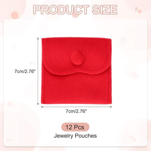 PATIKIL 3x3 Inch Velvet Jewelry Pouches, 12 Pcs Jewelry Packaging Gift Bags with Snap Button for Bracelet Necklace Rings Watch, Red in Saudi Arabia