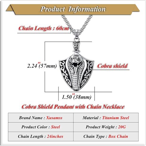 Xusamss Hip Hop Stainless Steel Animal Cobra Pendant Snake Necklace,24inches Chain in Saudi Arabia