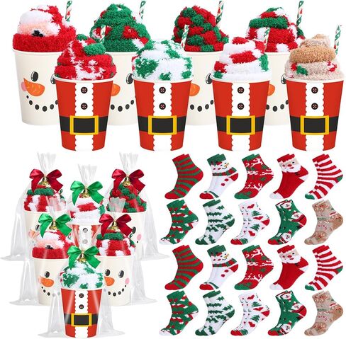 Newcotte 20 Set Funny Christmas Cupcake Fuzzy Socks for Women Novelty Christmas Crew Socks for DIY Fluffy Stocking Stuffers Gifts for Employee Coworker in Saudi Arabia