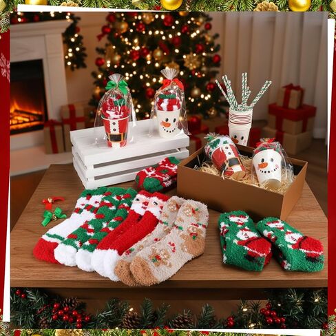 Newcotte 20 Set Funny Christmas Cupcake Fuzzy Socks for Women Novelty Christmas Crew Socks for DIY Fluffy Stocking Stuffers Gifts for Employee Coworker in Saudi Arabia