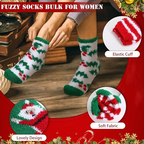 Newcotte 20 Set Funny Christmas Cupcake Fuzzy Socks for Women Novelty Christmas Crew Socks for DIY Fluffy Stocking Stuffers Gifts for Employee Coworker in Saudi Arabia