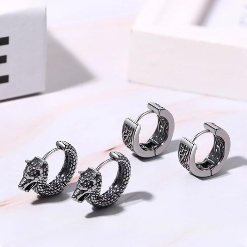 OIDEA Viking Wolf Huggie Earrings for Men: Punk Gothic Stainless Steel Huggie Hoop Earrings Norse Amulet Wolf Jewelry Gifts for Men and Women in Saudi Arabia