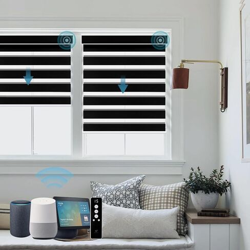 SmartWings Motorized Zebra Shades Work with HomeKit, Alexa, Google Home, 90% Blackout Light Filtering Day Night Sheer Blinds, Privacy Light Control, for Home/Office, Customized, Multi Color Samples in Saudi Arabia