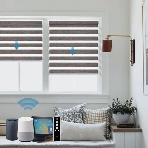 SmartWings Motorized Zebra Shades Work with HomeKit, Alexa, Google Home, 90% Blackout Light Filtering Day Night Sheer Blinds, Privacy Light Control, for Home/Office, Customized, Multi Color Samples in Saudi Arabia