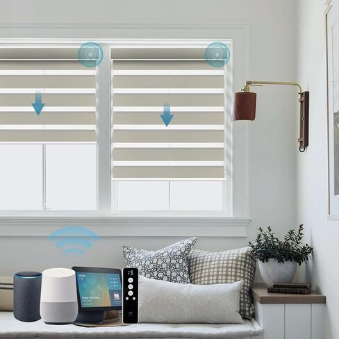 SmartWings Motorized Zebra Shades Work with HomeKit, Alexa, Google Home, 90% Blackout Light Filtering Day Night Sheer Blinds, Privacy Light Control, for Home/Office, Customized, Multi Color Samples in Saudi Arabia