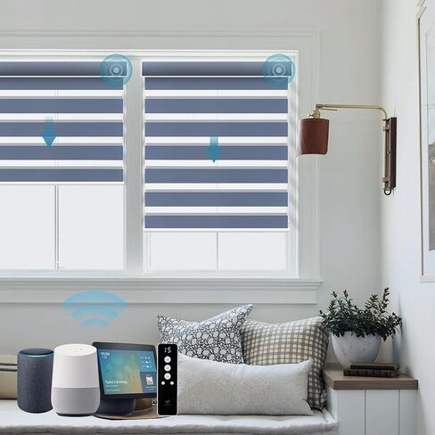 SmartWings Motorized Zebra Shades Work with HomeKit, Alexa, Google Home, 90% Blackout Light Filtering Day Night Sheer Blinds, Privacy Light Control, for Home/Office, Customized, Multi Color Samples in Saudi Arabia