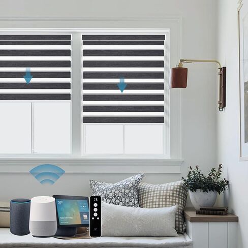 SmartWings Motorized Zebra Shades Work with HomeKit, Alexa, Google Home, 90% Blackout Light Filtering Day Night Sheer Blinds, Privacy Light Control, for Home/Office, Customized, Multi Color Samples in Saudi Arabia